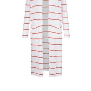 Chic White and Red Striped Cardigan